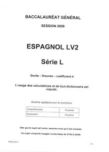 Sujet du bac L 2009: Espagnol LV2