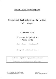 Mercatique 2009 S.T.G (Mercatique) Baccalauréat technologique