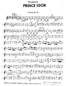 Partition clarinette 2 (A, B♭), Prince Igor, Князь Игорь - Knyaz Igor
