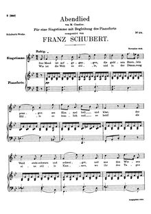 Partition complète, Abendlied, Evening Song, B♭ major, Schubert, Franz