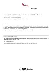 Acquisition des langues premières et secondes dans une perspective interlangues - article ; n°1 ; vol.96, pg 67-78