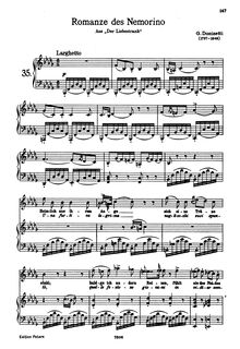 Partition complète, L elisir d amore, Melodramma giocoso in due atti par Gaetano Donizetti