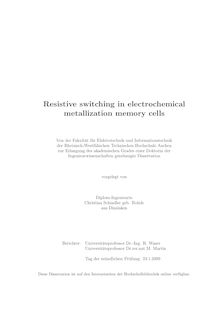 Resistive switching in electrochemical metallization memory cells [Elektronische Ressource] / vorgelegt von Christina Schindler