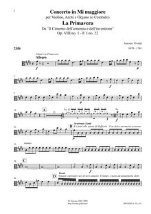 Partition altos, violon Concerto en E major, RV 269, La primavera (Spring) from Le quattro stagioni (The Four Seasons) par Antonio Vivaldi