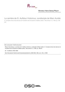 La carrière de G. Aufidius Victorinus, condisciple de Marc Aurèle - article ; n°2 ; vol.100, pg 189-201