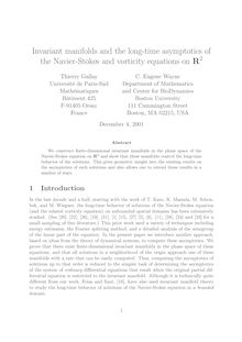 Invariant manifolds and the long time asymptotics of the Navier Stokes and vorticity equations on R2