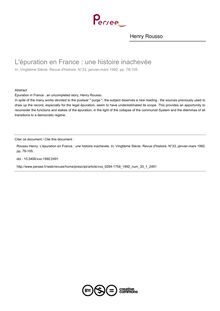 L épuration en France : une histoire inachevée - article ; n°1 ; vol.33, pg 78-105