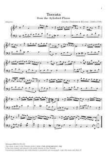Partition , Toccata,  en A minor, Aylesford Pieces, Aylesford Suite