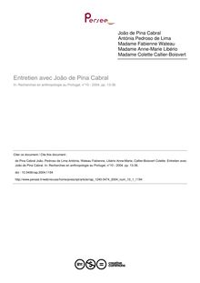 Entretien avec João de Pina Cabral - article ; n°1 ; vol.10, pg 13-36