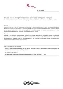 Etude sur la morphométrie du pied des Sikligars, Penjab - article ; n°1 ; vol.2, pg 63-66