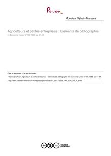 Agriculteurs et petites entreprises : Eléments de bibliographie  ; n°1 ; vol.169, pg 61-64