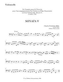 Partition , Vivace - partition de violoncelle, 6 sonates pour clavecin