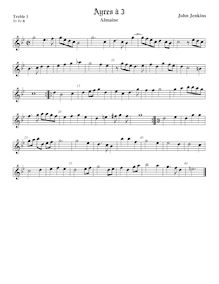 Partition Treble1 viole de gambe, Airs pour 3 violes de gambe (aigu, ténor, basse) par John Jenkins