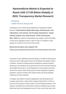 Nanomedicine Market is Expected to Reach USD 177.60 Billion Globally in 2019: Transparency Market Research