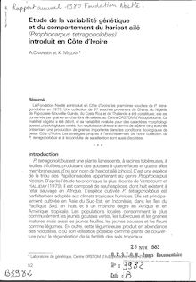 Etude de la variabilité génétique et du comportement du haricot ailé (Psophocarpus tetragonolobus)