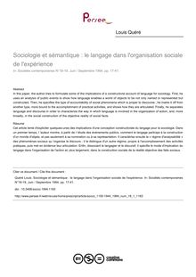Sociologie et sémantique : le langage dans l organisation sociale de l expérience - article ; n°1 ; vol.18, pg 17-41