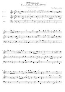 Partition , Chaconne, Trios de la Chambre du Roi, Lully, Jean-Baptiste par Jean-Baptiste Lully