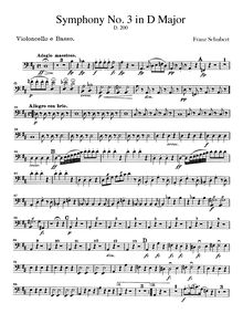 Partition violoncelles / Basses, Symphony No.3, D Major, Schubert, Franz
