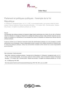 Parlement et politiques publiques : l exemple de la Ve République - article ; n°2 ; vol.9, pg 191-222