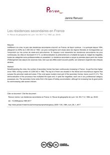 Les résidences secondaires en France - article ; n°1 ; vol.59, pg 29-40