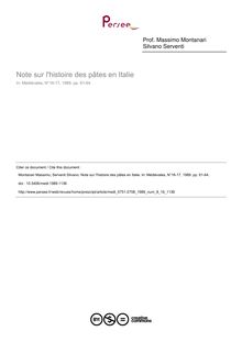 Note sur l histoire des pâtes en Italie - article ; n°16 ; vol.8, pg 61-64