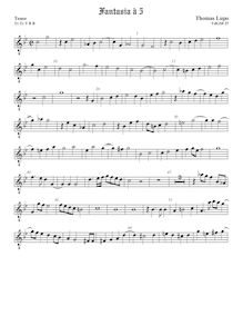 Partition ténor viole de gambe, octave aigu clef, fantaisies pour 5 violes de gambe par Thomas Lupo
