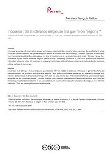 Indonésie : de la tolérance religieuse à la guerre de religions ? - article ; n°1 ; vol.32, pg 227-249