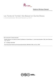 Les Tanda de Tombali. Des Bassari en Guinée Bissau - article ; n°2 ; vol.60, pg 123-147