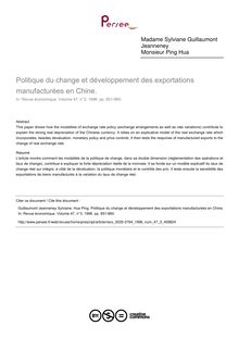 Politique du change et développement des exportations manufacturées en Chine.  - article ; n°3 ; vol.47, pg 851-860