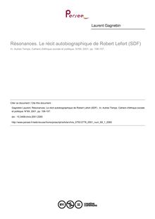 Résonances. Le récit autobiographique de Robert Lefort (SDF)  - article ; n°1 ; vol.69, pg 106-107