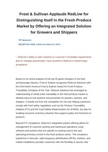 Frost & Sullivan Applauds RedLine for Distinguishing Itself in the Fresh Produce Market by Offering an Integrated Solution for Growers and Shippers