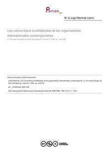 Les conventions multilatérales et les organisations internationales contemporaines - article ; n°1 ; vol.2, pg 334-342