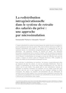 La redistribution intragénérationnelle dans le système de retraite des salariés du privé : une approche par microsimulation ; suivi d un commentaire de Jean-Marc Dupuis et Claire El Moudden - article ; n°1 ; vol.366, pg 31-61