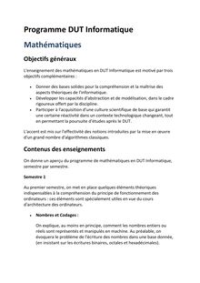 Programme DUT Informatique Mathématiques
