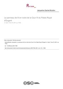 Le panneau de lit en ivoire de la Cour III du Palais Royal d Ougarit - article ; n°1 ; vol.78, pg 19-82