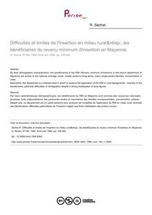 Difficultés et limites de l insertion en milieu rural : les bénéficiaires du revenu minimum d insertion en Mayenne - article ; n°1 ; vol.162, pg 339-352
