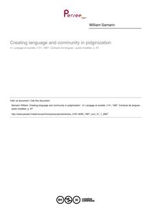 Creating language and community in pidginization   ; n°1 ; vol.41, pg 67-67