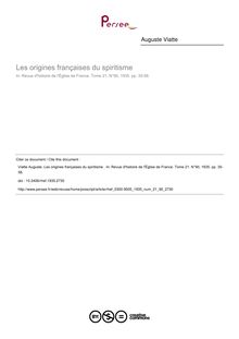 Les origines françaises du spiritisme  - article ; n°90 ; vol.21, pg 35-58