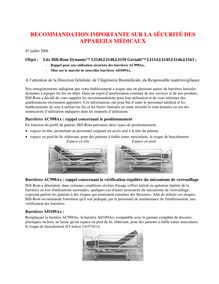 Recommandations concernant les barrières de lits AC998Ax de la société HILL:ROM 07/07/2006