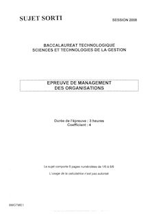 Management des Organisations 2008 S.T.G (Comptabilité et Finance des Entreprises) Baccalauréat technologique