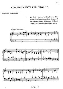 Partition Canzon Francese, Componimenti per Organo, Cavaccio, Giovanni