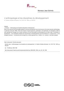 L anthropologie et les disciplines du développement - article ; n°120 ; vol.30, pg 493-507