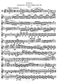 Partition de violon, violon Sonata No.10, Op.96, G major