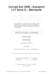 Corrigé du bac S 2008: Espagnol LV1 série S - Métropole
