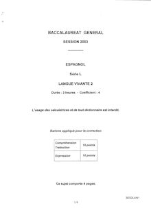 Espagnol LV2 2003 Littéraire Baccalauréat général