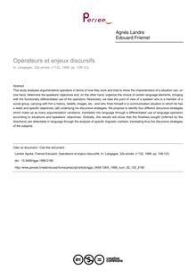 Opérateurs et enjeux discursifs - article ; n°132 ; vol.32, pg 108-123