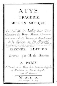 Partition complète, Atys, LWV 53, Lully, Jean-Baptiste par Jean-Baptiste Lully