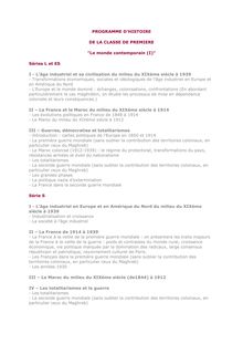 Programme 1ère - PROGRAMME D HISTOIRE DE LA CLASSE DE PREMIERE "Le  ...