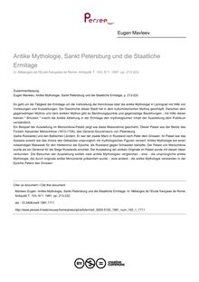 Antike Mythologie, Sankt Petersburg und die Staatliche Ermitage - article ; n°1 ; vol.103, pg 213-222