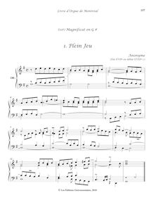 Partition 100-10, (10e) Magnificat en G #: , Plein Jeu - , Duo - , Récit - , Basse - , Cornet - , Dialogue - , Plein Jeu, Livre d orgue de Montréal